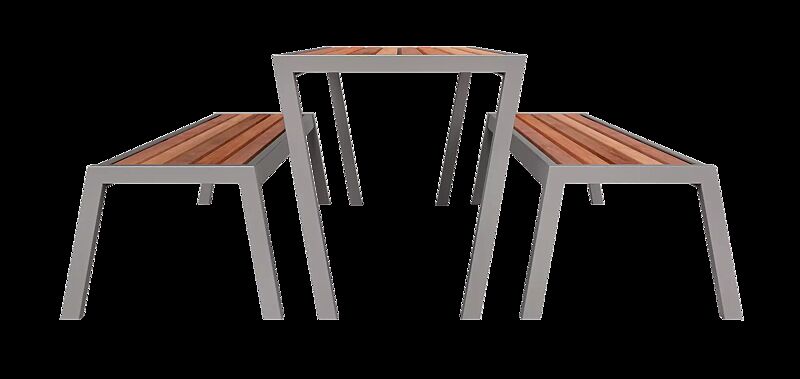tisch-casteo__shoKAT0060651 Tisch CASTEO und Sitzbänke CASTEO ohne Rückenlehne, mit Hartholzbelattung, Stahlteile in RAL 9007 graualuminium