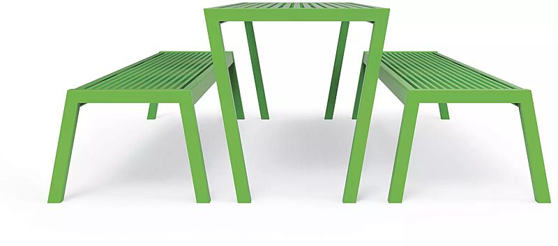 tisch-casteo__shoKAT0060655 Tisch CASTEO und Sitzbänke CASTEO ohne Rückenlehne, in RAL 6018 gelbgrün