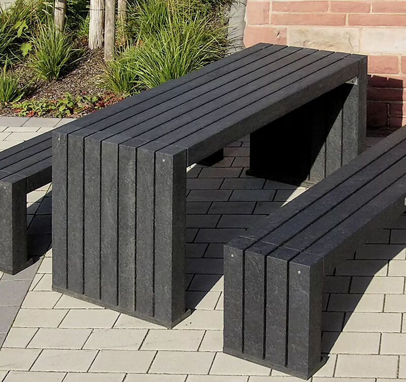 Tisch und Sitzbank CERMES aus Recycling-Kunststoff in schwarz
