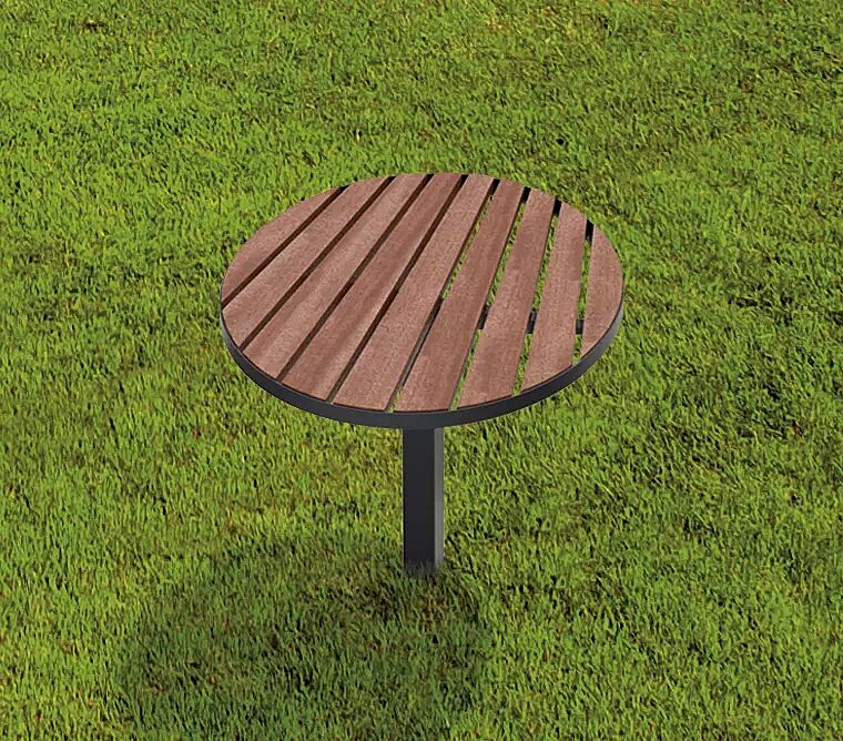 Tisch LAGO mit Jatobaholzbelattung, Stahlteile in RAL 7016 anthrazitgrau