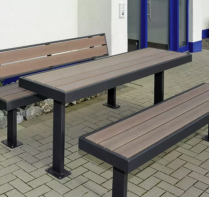 Tisch und Sitzbänke PRASEM, mit WPC-Holzbelattung, Stahlteile in RAL 7016 anthrazitgrau