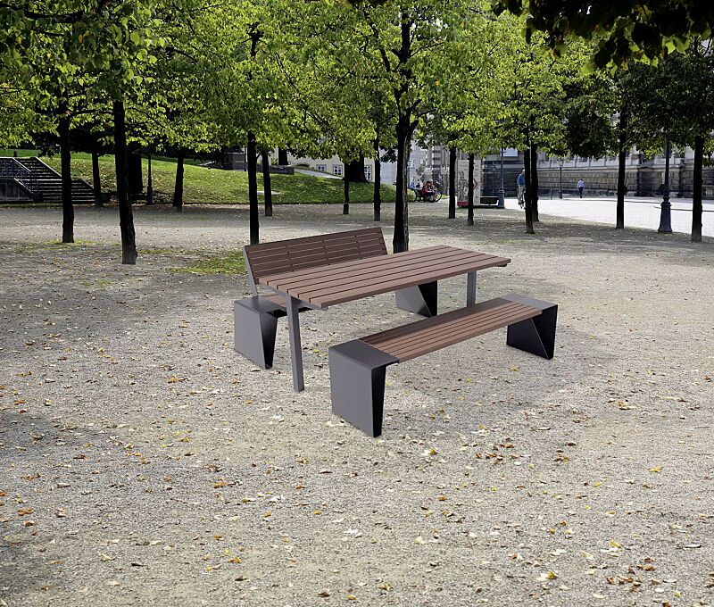 tisch-radium__shoKAT0063562 Tisch RADIUM und Sitzbank RADIUM mit und ohne Rückenlehne, mit Jatobaholzbelattung, Stahlteile in RAL 7016 anthrazitgrau