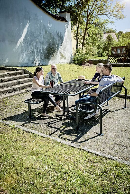 Tisch RIMINI und Sitzbänke RIMINI ohne und mit Rückenlehne, in RAL 7016 anthrazitgrau