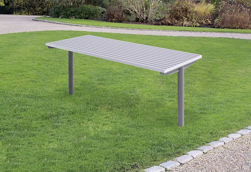 Tisch STEEL in RAL 9006 weißaluminium und RAL 9007 graualuminium (zweifarbig auf Anfrage)