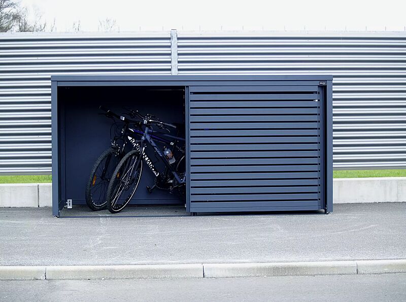 universaldepot-styleout-linis-store__shoKAT0066586 Universaldepot STYLEOUT® LINIS STORE als Fahrradgarage, Aluminiumkonstruktion sowie Wand- und Türelemente in RAL 7016 anthrazitgrau