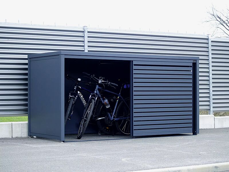 universaldepot-styleout-linis-store__shoKAT0066587 Universaldepot STYLEOUT® LINIS STORE als Fahrradgarage, Aluminiumkonstruktion sowie Wand- und Türelemente in RAL 7016 anthrazitgrau