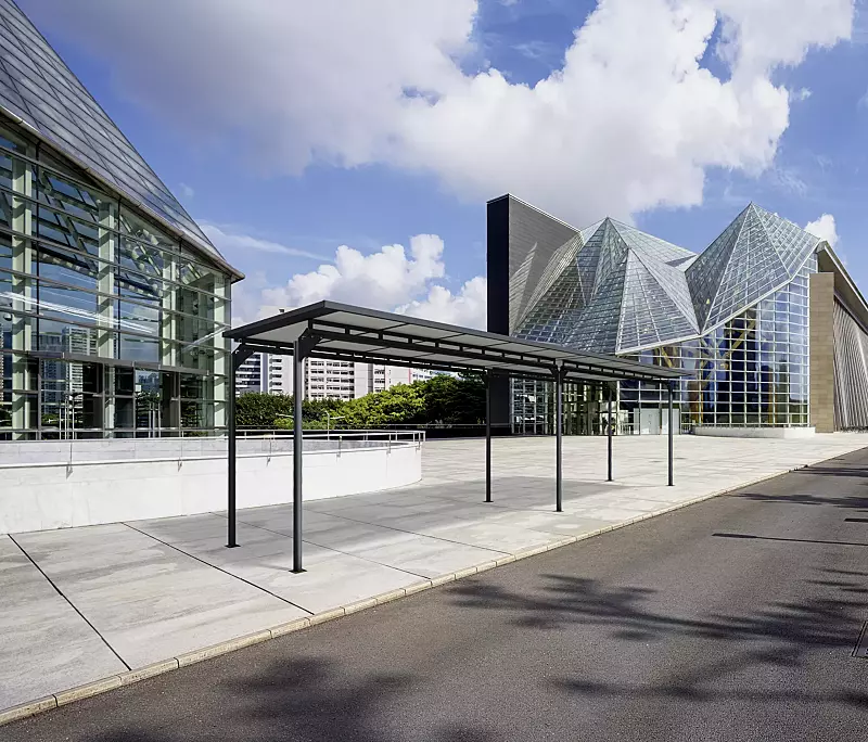 wartehalle-matrix-pro__shoKAT0077605 Wartehalle MATRIX PRO, Dachbreite x Dachtiefe 10090 mm x 2750 mm, Stahlkonstruktion in RAL 7016 anthrazitgrau