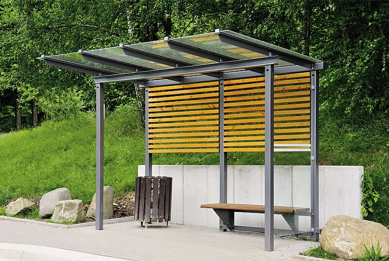 wartehalle-pegasus__shoKAT0020076 Wartehalle PEGASUS, Dachbreite x Dachtiefe 3300 mm x 2000 mm, Stahlkonstruktion in RAL 7016 anthrazitgrau