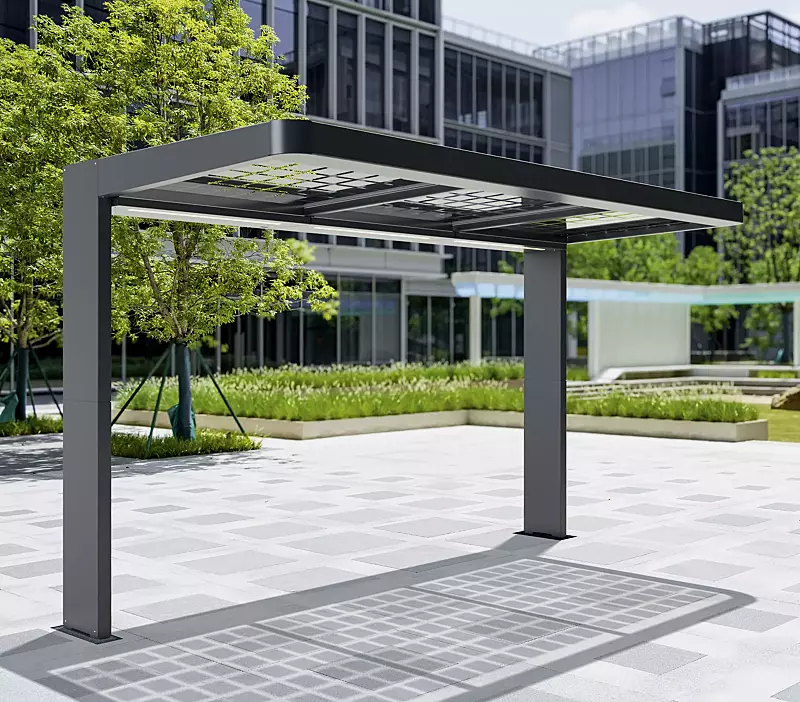 Wartehalle PURE PV, Dachbreite x Dachtiefe 4000 x 1800 mm, inklusive PV-Module, Steuerung und LED-Beleuchtung, Stahlkonstruktion in RAL 7016 anthrazitgrau