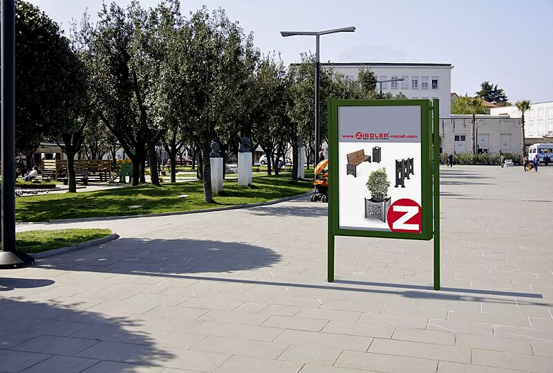 werbevitrine-city-light__shoKAT0000498 Werbevitrine CITY-LIGHT, doppelseitig, zur Pfostenbefestigung, in RAL 6010 grasgrün