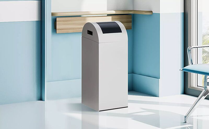 Wertstoffsammler CLEVELAND, Korpus in silber, Federeinwurfklappe in RAL 7021 schwarzgrau