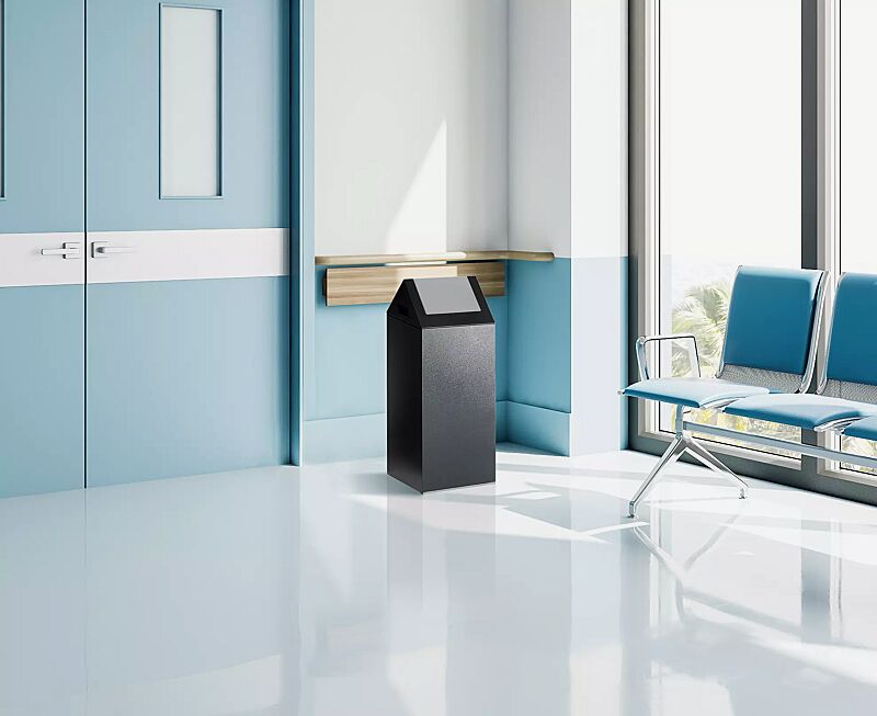 Wertstoffsammler CLEVELAND, 60 Liter, Korpus in antik-silber, mit Schwingdeckel in silber