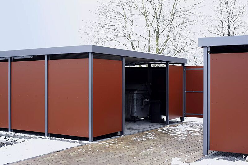 wertstoffueberdachung-flexi-box__shoKAT0013677 Sonderanlage FLEXI-BOX, Länge ca. 18000 mm, Wandelemente aus Trespa, Farbe fienabraun